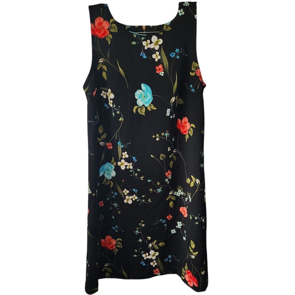 Worthington Black Floral Sleeveless Shift Cocktail Dress Size Small